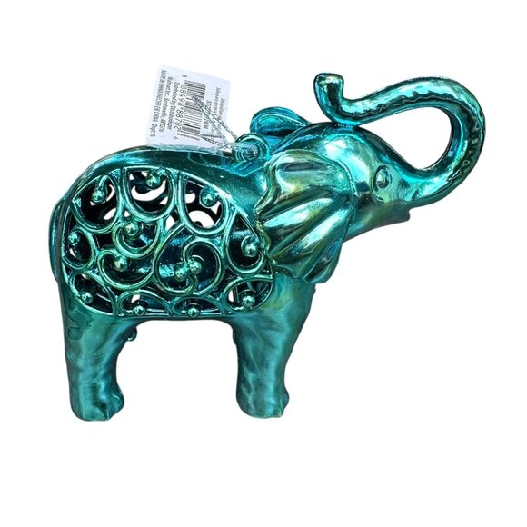 Holiday Time Elephant Ornament Iridescent Teal 6x4" Christmas Decor - Picture 1 of 8